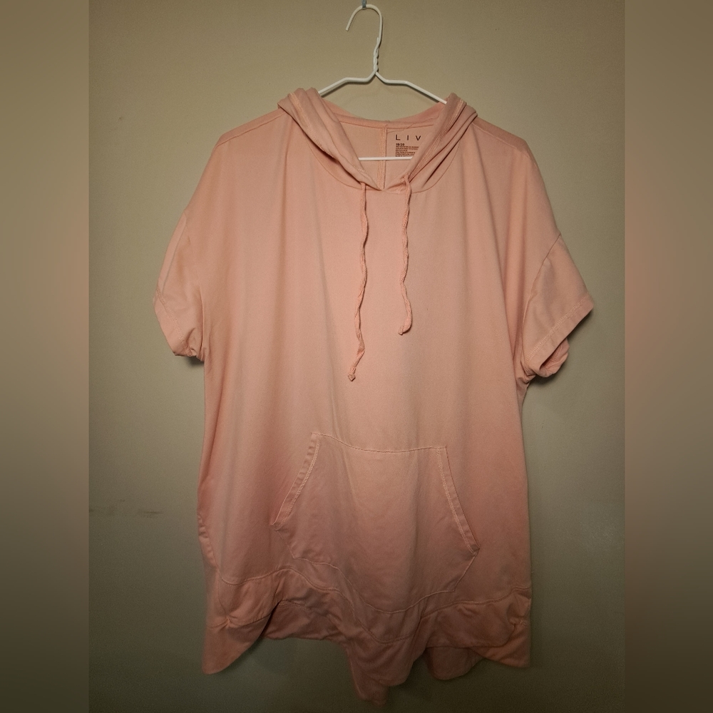 LIVI by LANE BRYANT WOMEN'S Pink Active Top Tunic w/ Hood 18/20 Plus NWT